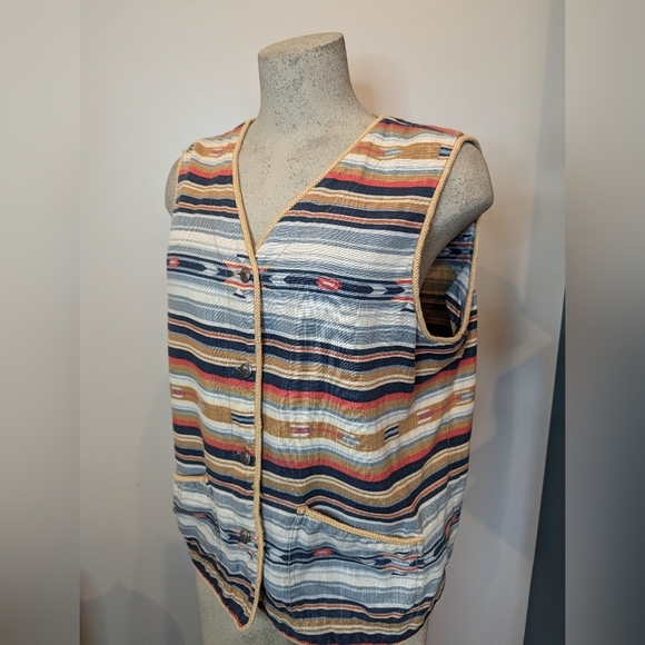 Jones New York vintage Linen Striped Aztec Vest Women's Size Medium - Picture 5 of 15